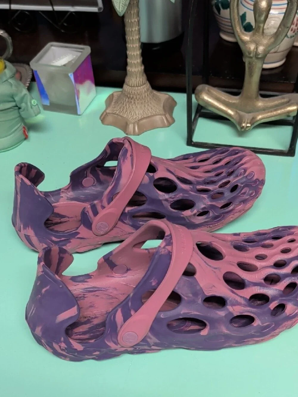 Merrell Pink and Purple Marbled Foam Slip-On Clogs